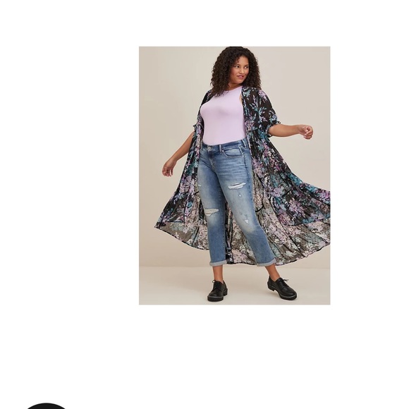 TORRID NWT RUFFLE KIMONO - CHIFFON CLIP DOT FLORAL BLACK - Picture 6 of 6